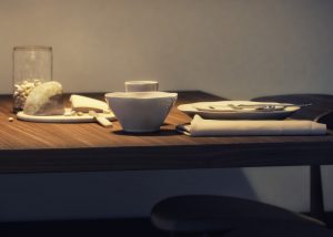 Render 3D del detalle del comedor