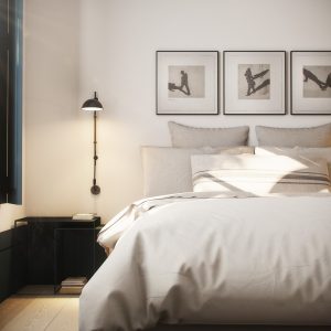 Render 3D del detalle de la habitación principal