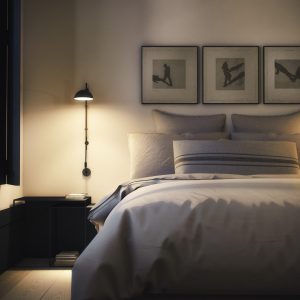 Render 3D del detalle de la habitación principal