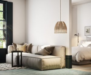 Render 3D del detalle la sala de estar - habitación principal