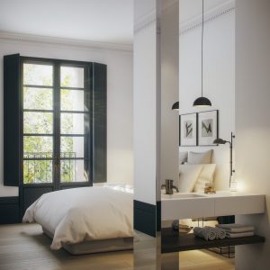 Render 3D diurno de la habitación principal