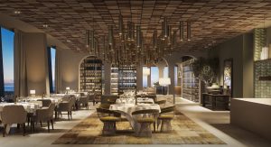 Visualización 3D de restaurante en Polonia con diseño interior creativo.